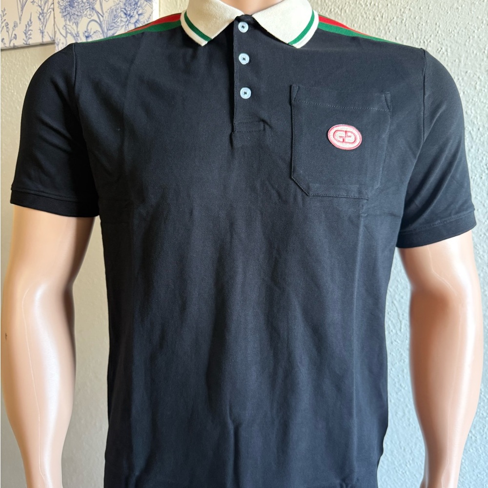Gucci Black Polo Shirt with Cream Collar